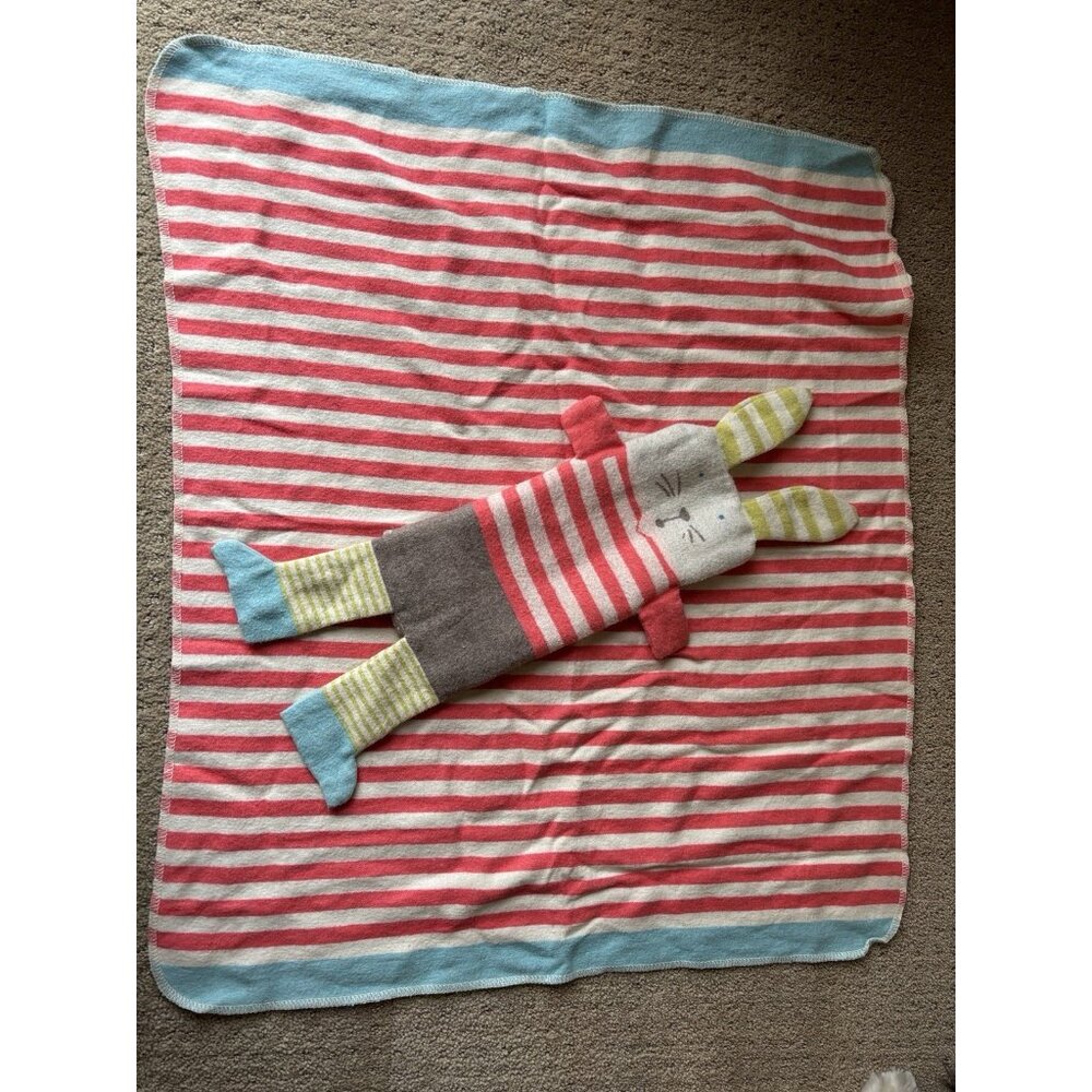 David Fussenegger Austria Baby Blanket Inside Bunny Rabbit Plush Stripe Pink